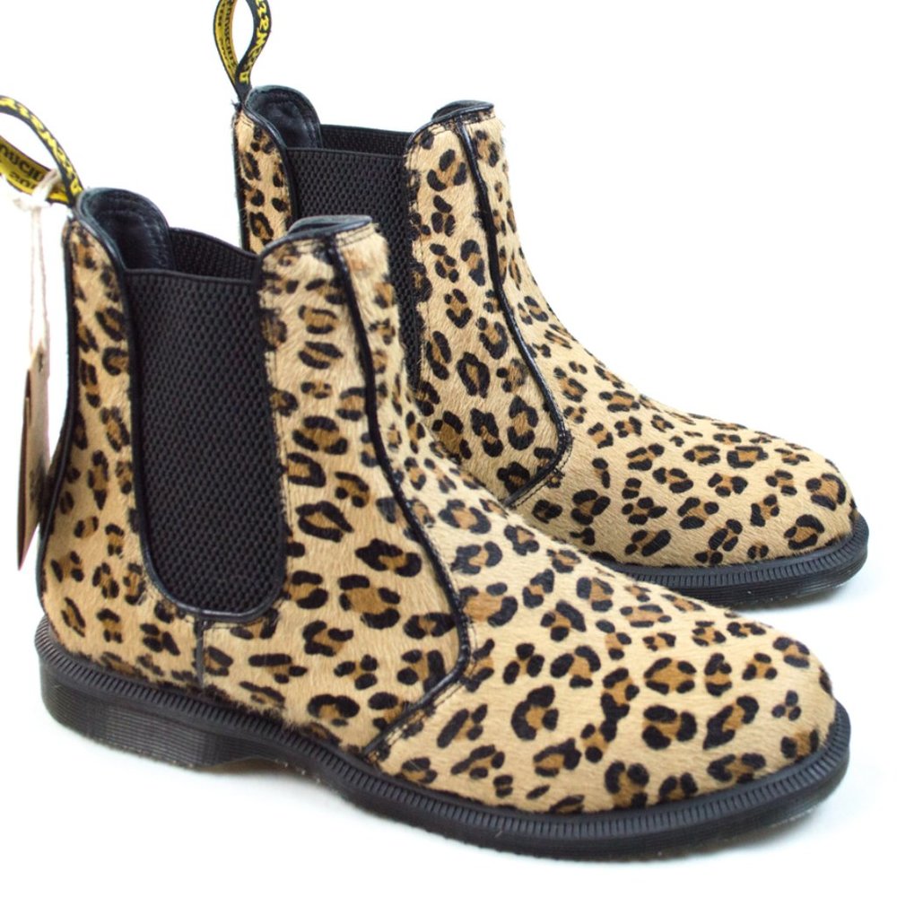 Dr. Martens Orange/ Brown Leopard Flora Hair Boot - Picture 3 of 10